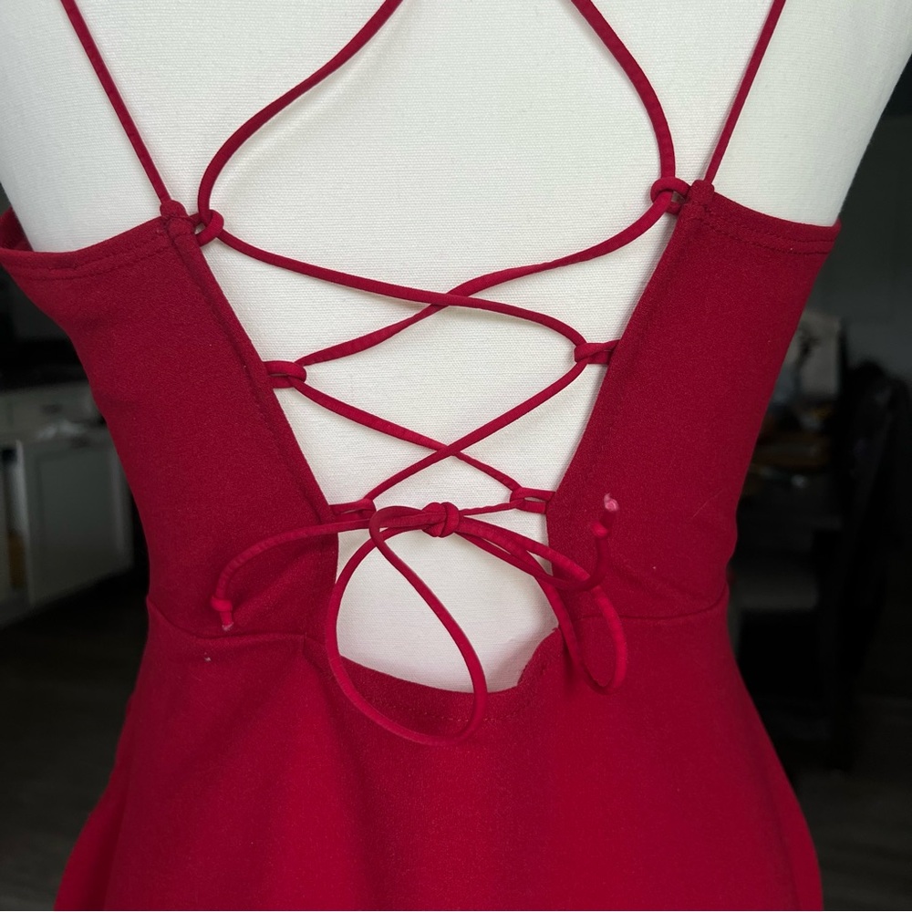 Windsor Faux Wrap Lace-Up Back Asymmetrical Dress | Size Large - Picture 8 of 11